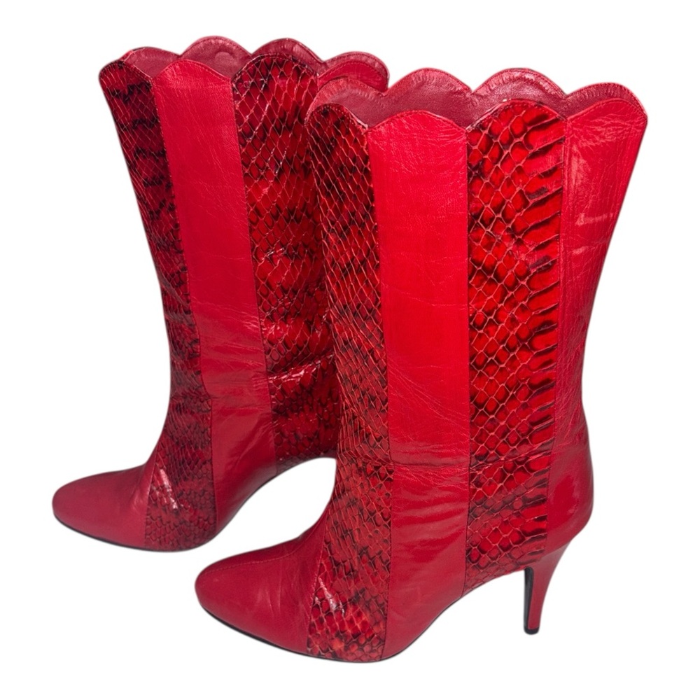 Red Snakeskin Patterned Women's Boots